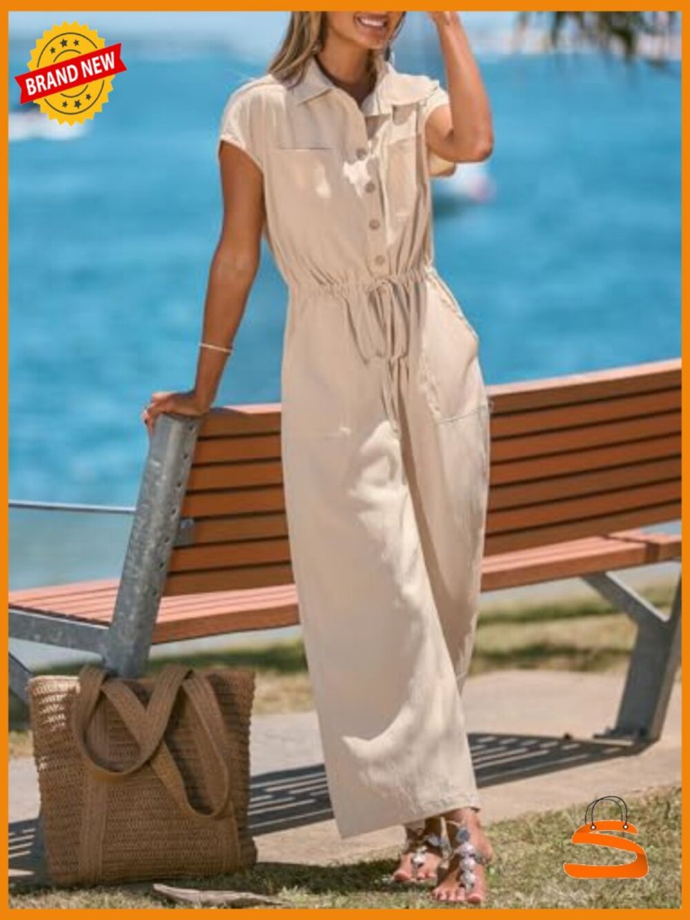 Wide Leg Jumpsuit with Pockets Short Sleeve Casual Vacation Outfit - Picture 3 of 7